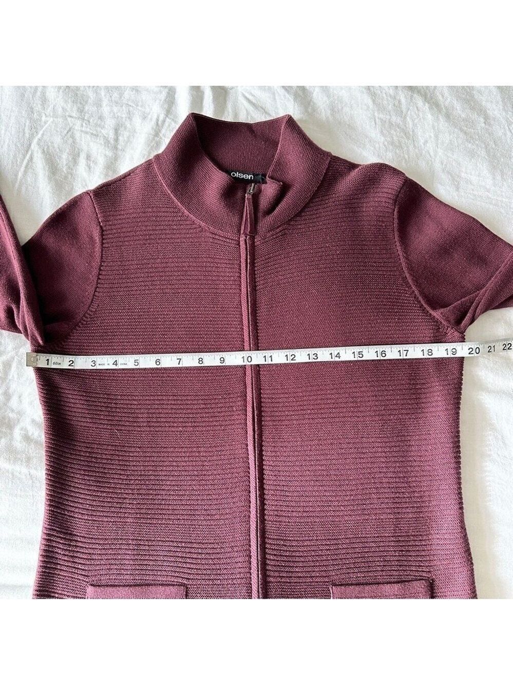 Olsen Long Sleeve Mock Neck Full Zip Ribbed Sweater Size Small Maroon Purple New - Picture 6 of 14